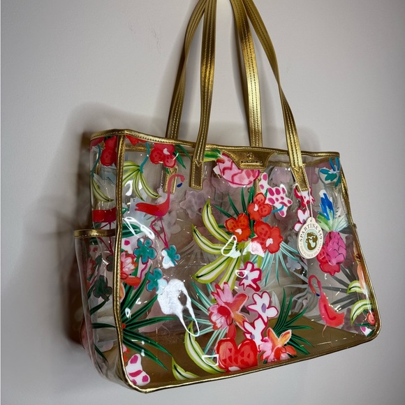 Spartina 449 Flamingo Floral Retreat Clear Beach Tote - Picture 4 of 13